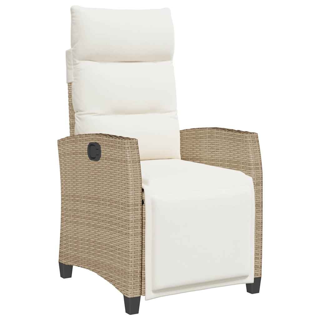 VidaXL Verstelbare tuinstoel met bijzettafel poly rattan beige