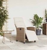 VidaXL Verstelbare tuinstoel met bijzettafel poly rattan beige