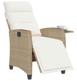 VidaXL Verstelbare tuinstoel met bijzettafel poly rattan beige