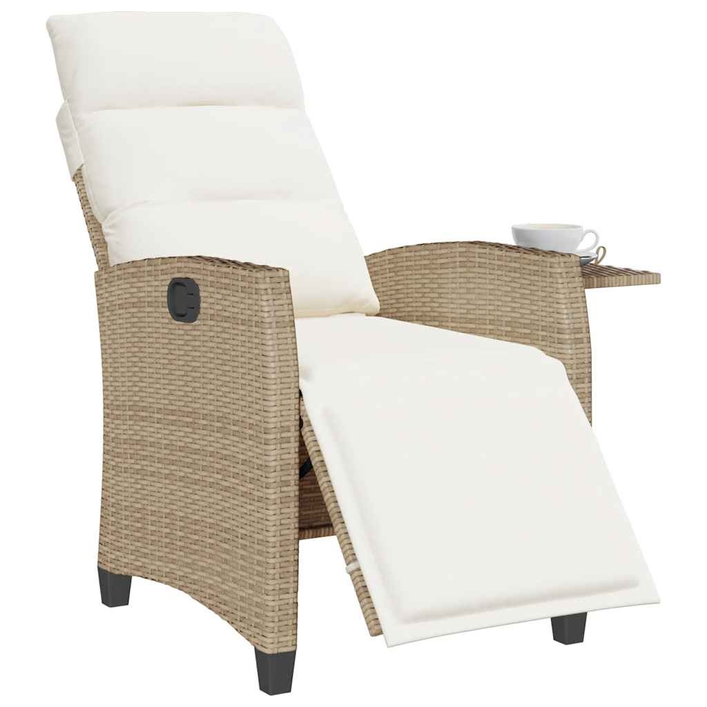 VidaXL Verstelbare tuinstoel met bijzettafel poly rattan beige