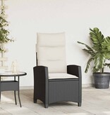 VidaXL Verstelbare tuinstoel met bijzettafel poly rattan zwart