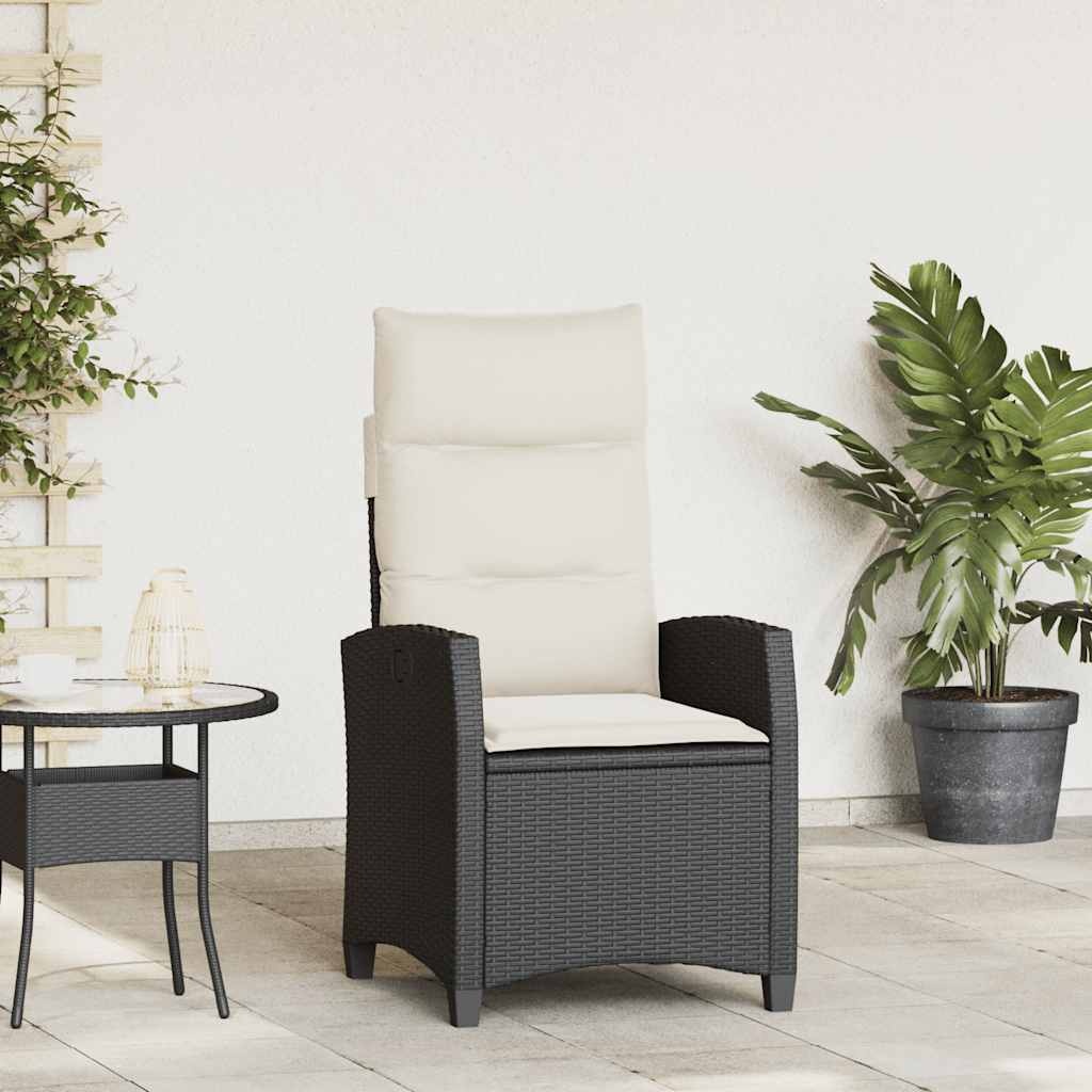 VidaXL Verstelbare tuinstoel met bijzettafel poly rattan zwart