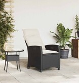 VidaXL Verstelbare tuinstoel met bijzettafel poly rattan zwart