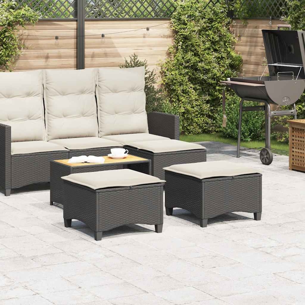 VidaXL Tuinkrukken met kussens 2 st 55x55x36 cm poly rattan zwart