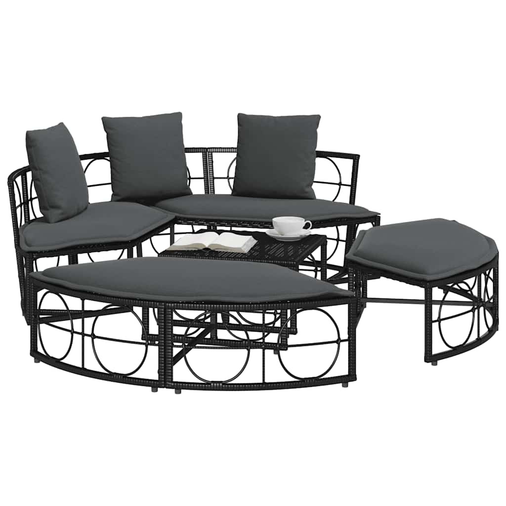 VidaXL Loungebed voor buiten zonder luifel poly rattan zwart