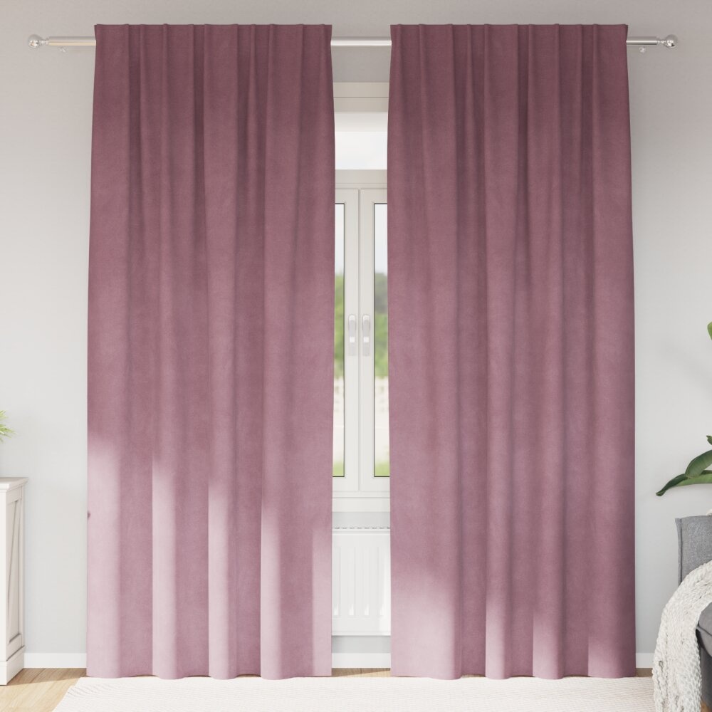 VidaXL Blackout Gordijnen met Top Tape 2 stuks Donkerroze Fluweel