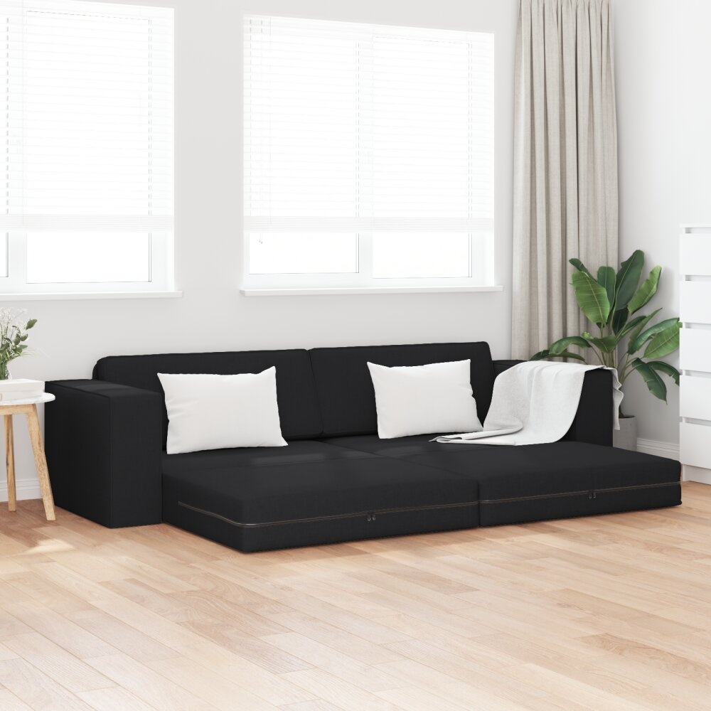 vidaXL Vloerbank Bed 2-in-1 Zwart 245x150x60.5 cm Stof
