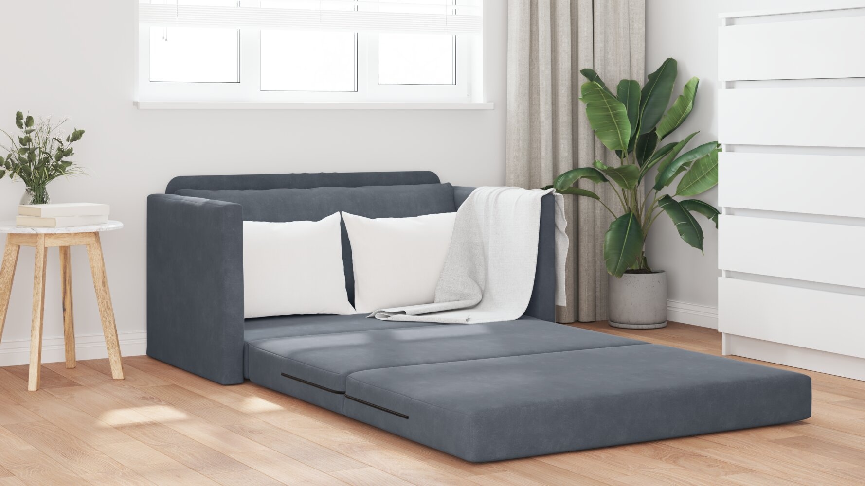 vidaXL Vloer Sofa Bed 2-in-1 Donkergrijs 124x204x61 cm Velvet