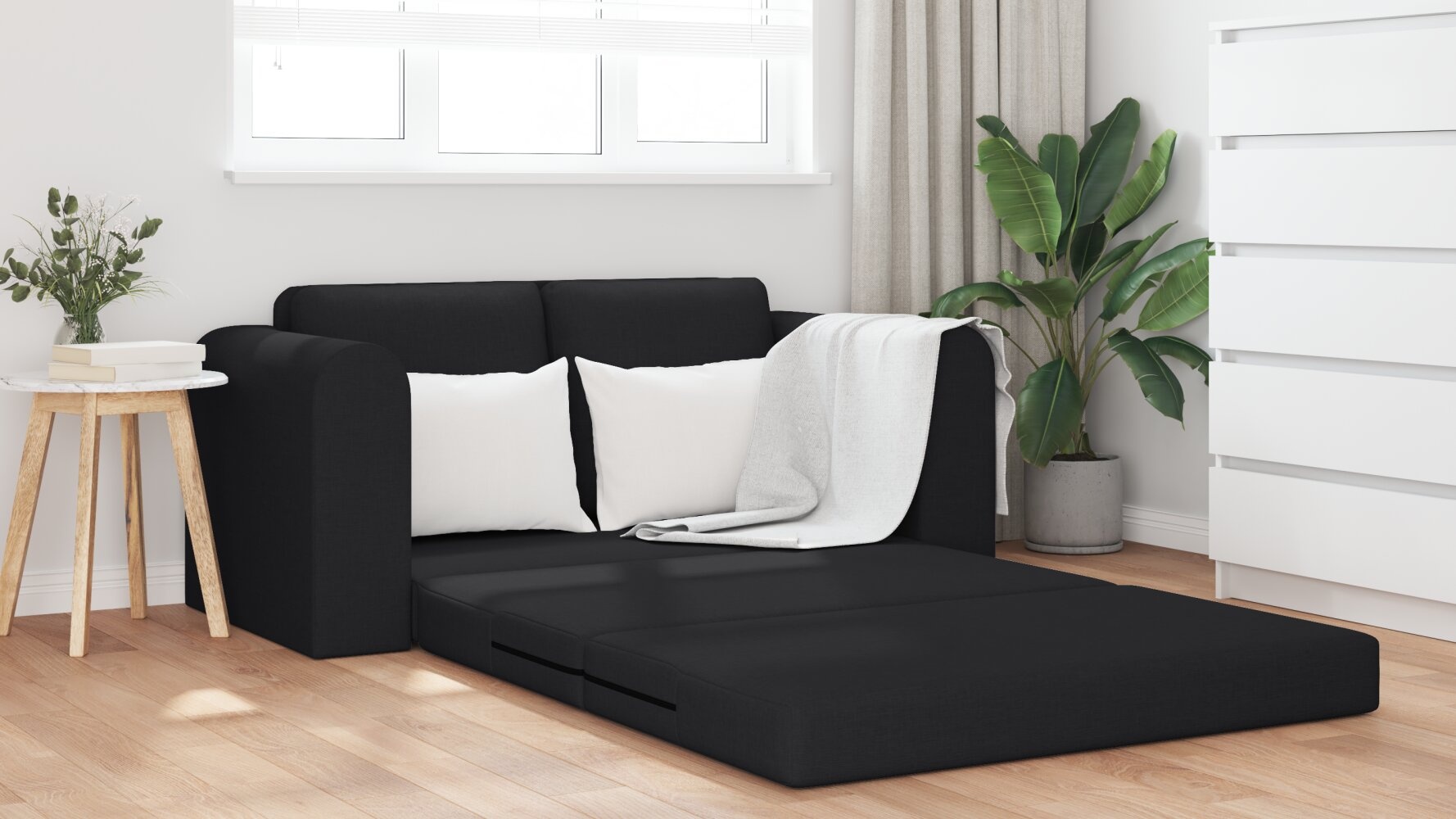 vidaXL Vloer Sofa Bed 2-in-1 Zwart 148x71x83 cm Stof