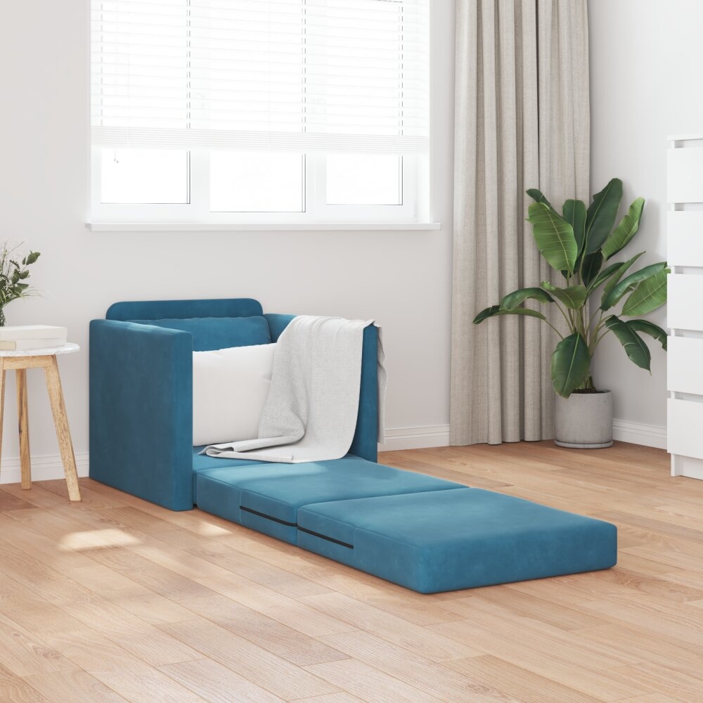 vidaXL Floor Sofa Bed 2-in-1 Blauw 74x77x81 cm Velvet