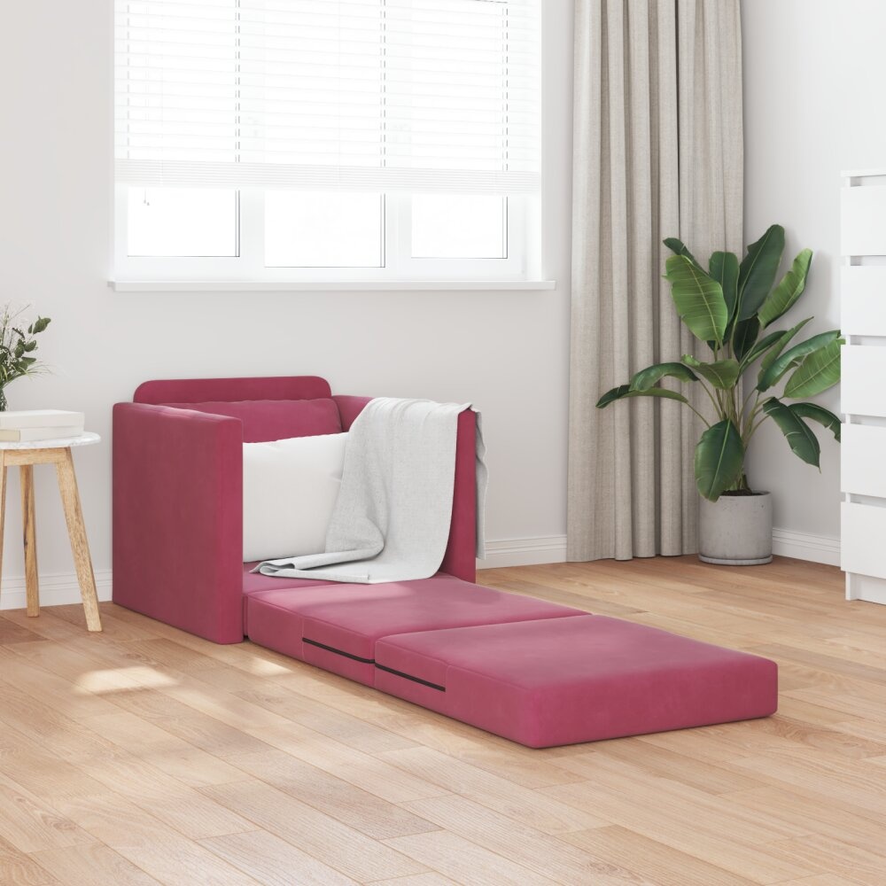 vidaXL Vloersofa Bed 2-in-1 Wijnrood 74x77x81 cm Velvet