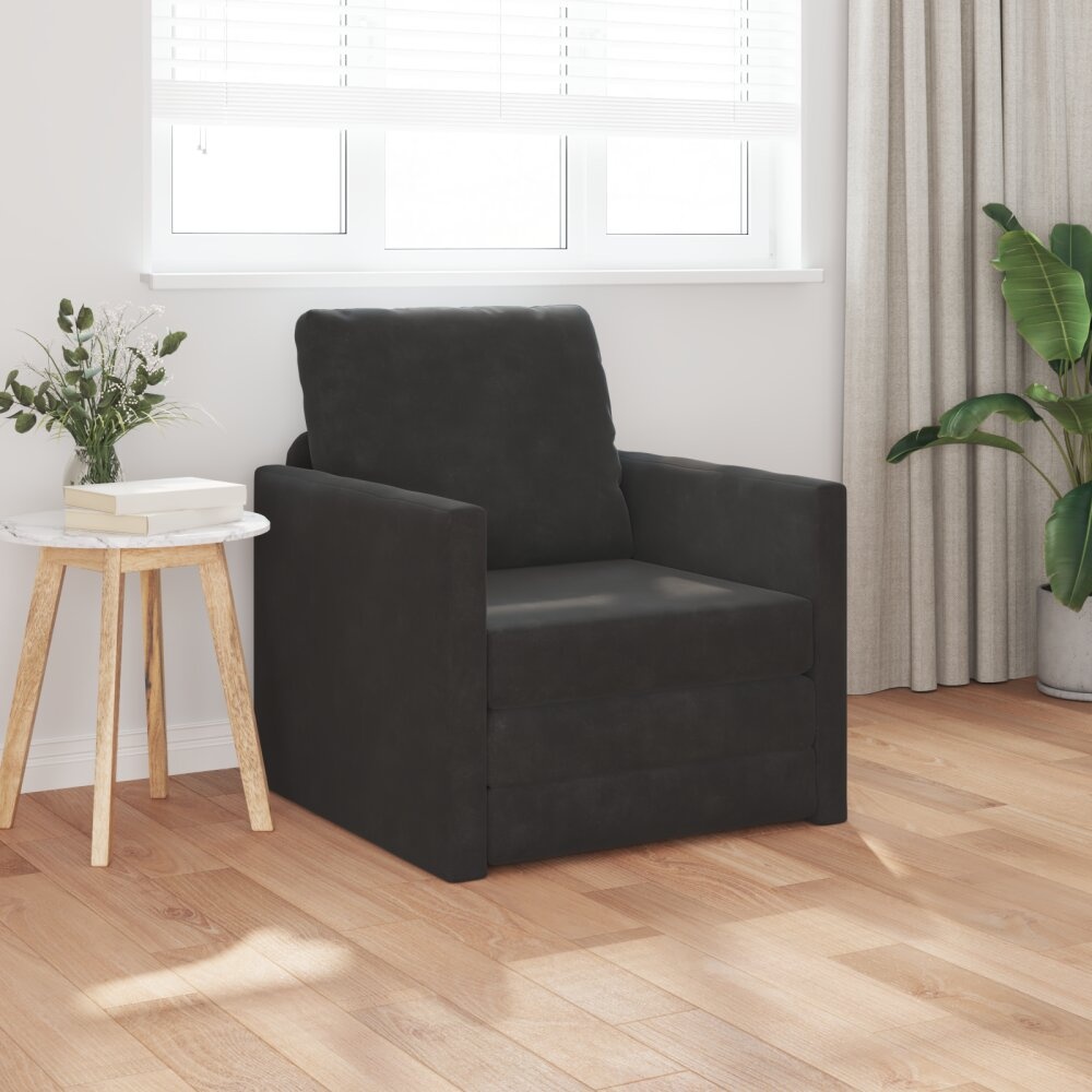 vidaXL Vloersofa Bed 2-in-1 Zwart 74x77x81 cm Velvet
