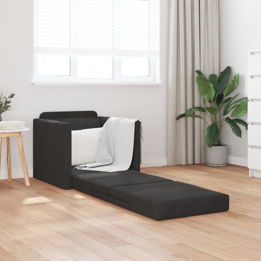 vidaXL Vloersofa Bed 2-in-1 Zwart 74x77x81 cm Velvet