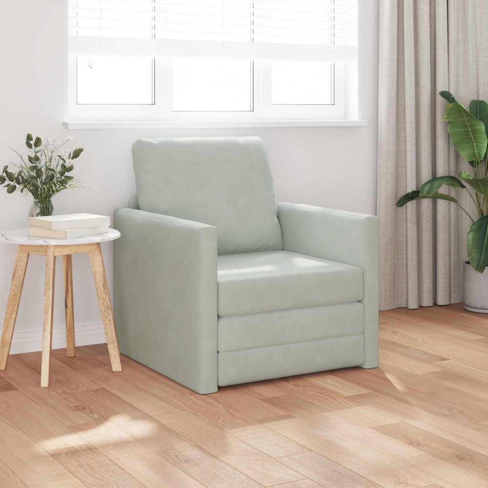 vidaXL Vloersofa Enkel Converteerbaar Velvet 74x77x81 cm Lichtgrijs