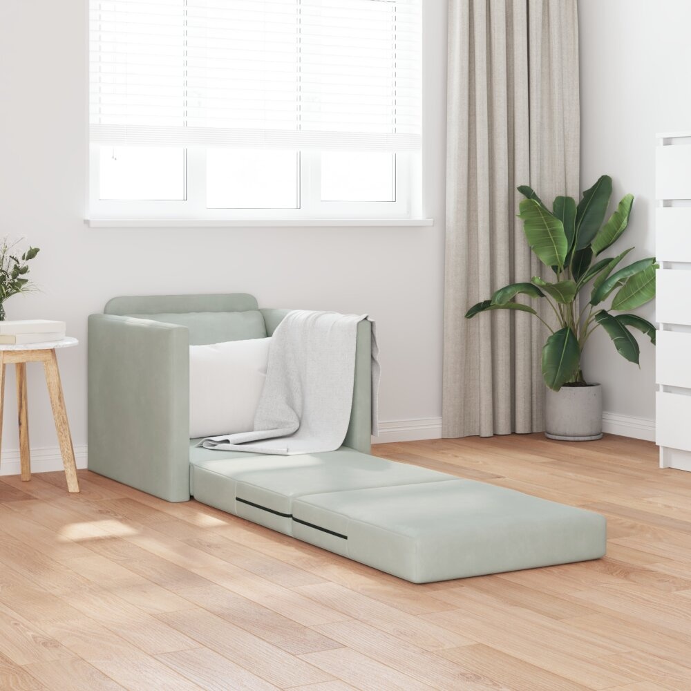 vidaXL Vloersofa Enkel Converteerbaar Velvet 74x77x81 cm Lichtgrijs