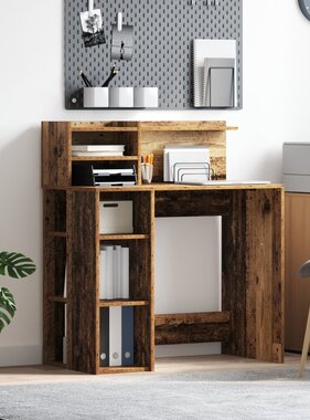 VidaXL Bureau met Opbergruimte Oud Hout 90x48x101.5 cm Vervaardigd hout
