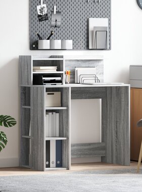 VidaXL Bureau met Opbergruimte Grijs Sonoma 90x48x101.5 cm Bewerkt hout