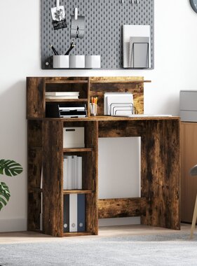 VidaXL Bureau met Opslag Gerookt Eiken 90x48x101.5 cm Bewerkt Hout