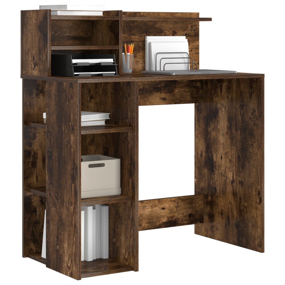 VidaXL Bureau met Opslag Gerookt Eiken 90x48x101.5 cm Bewerkt Hout
