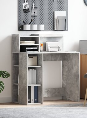 VidaXL Bureau met Opbergruimte Beton Grijs 90x48x101.5 cm Bewerkt Hout