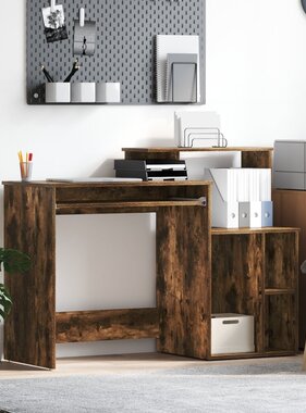 VidaXL Bureau met Opslag Rokerig Eiken 120.5x44x88.5 cm Bewerkt Hout