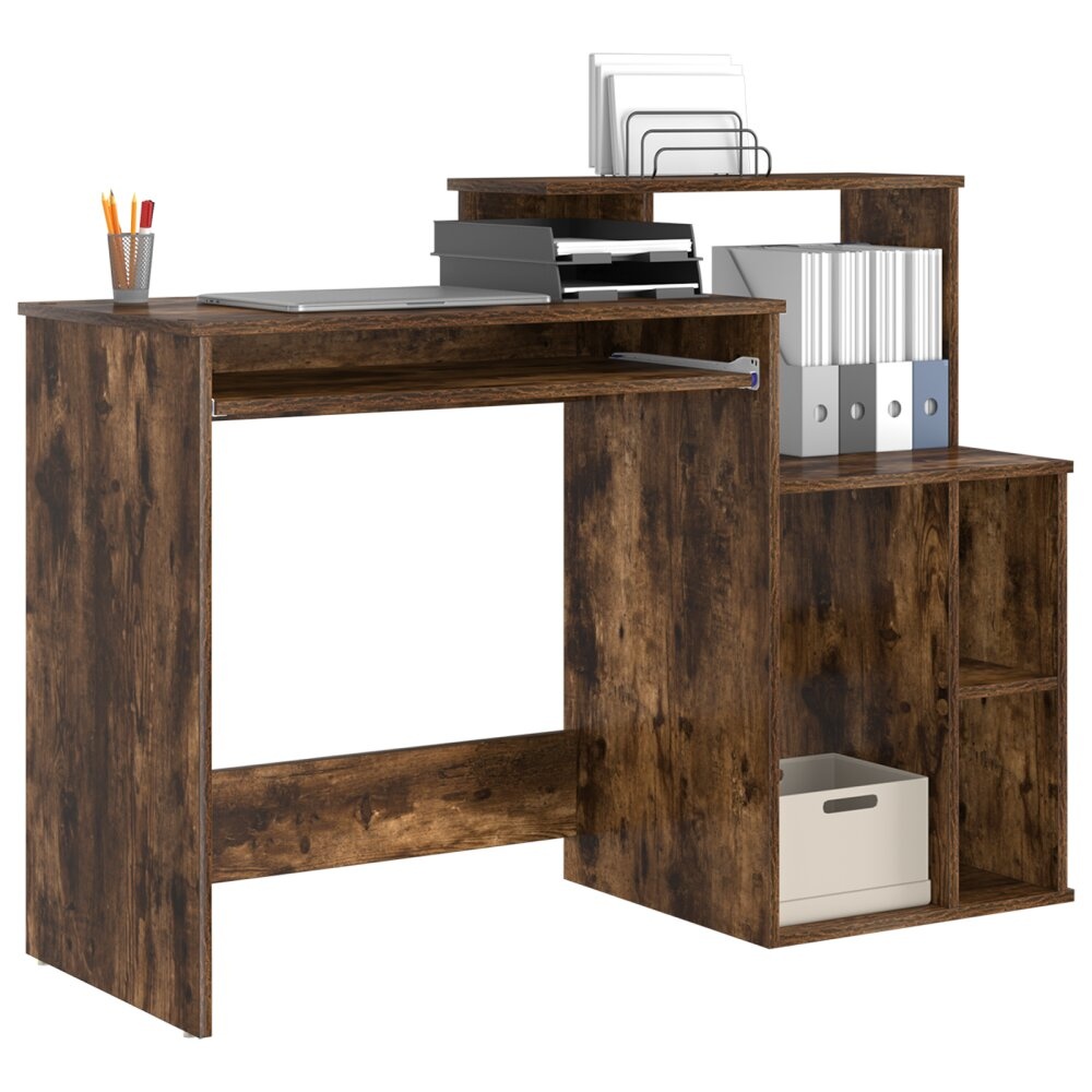 VidaXL Bureau met Opslag Rokerig Eiken 120.5x44x88.5 cm Bewerkt Hout
