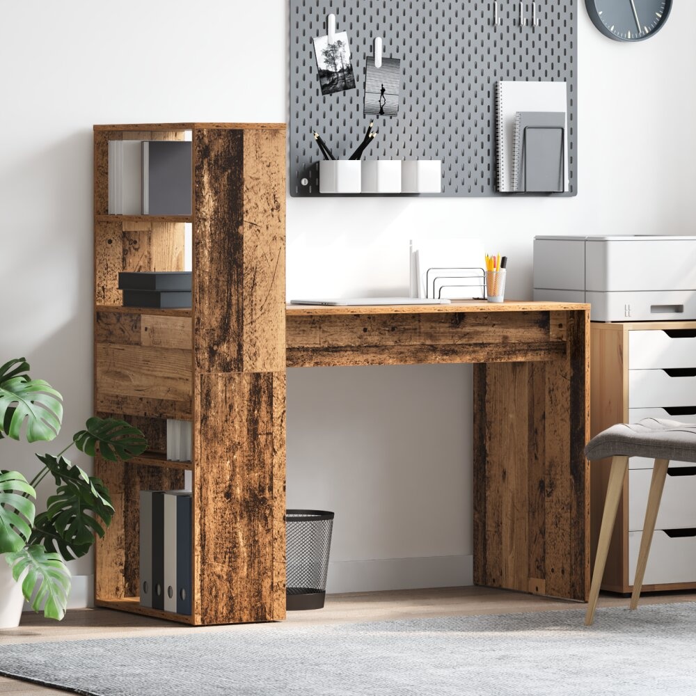 VidaXL Bureau met Opslag Oud Hout 113x54x120 cm Engineered Hout