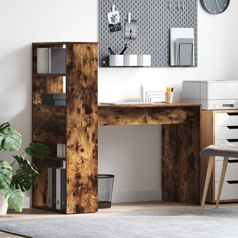 VidaXL Bureau met Opslag Gerookt Eiken 113x54x120 cm Hout