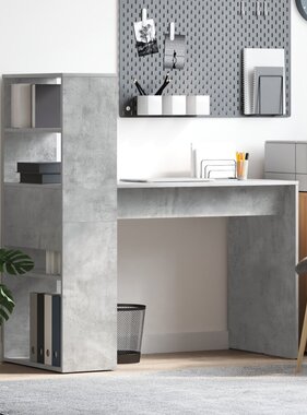 VidaXL Bureau met Opslag Beton Grijs 113x54x120 cm Bewerkt Hout