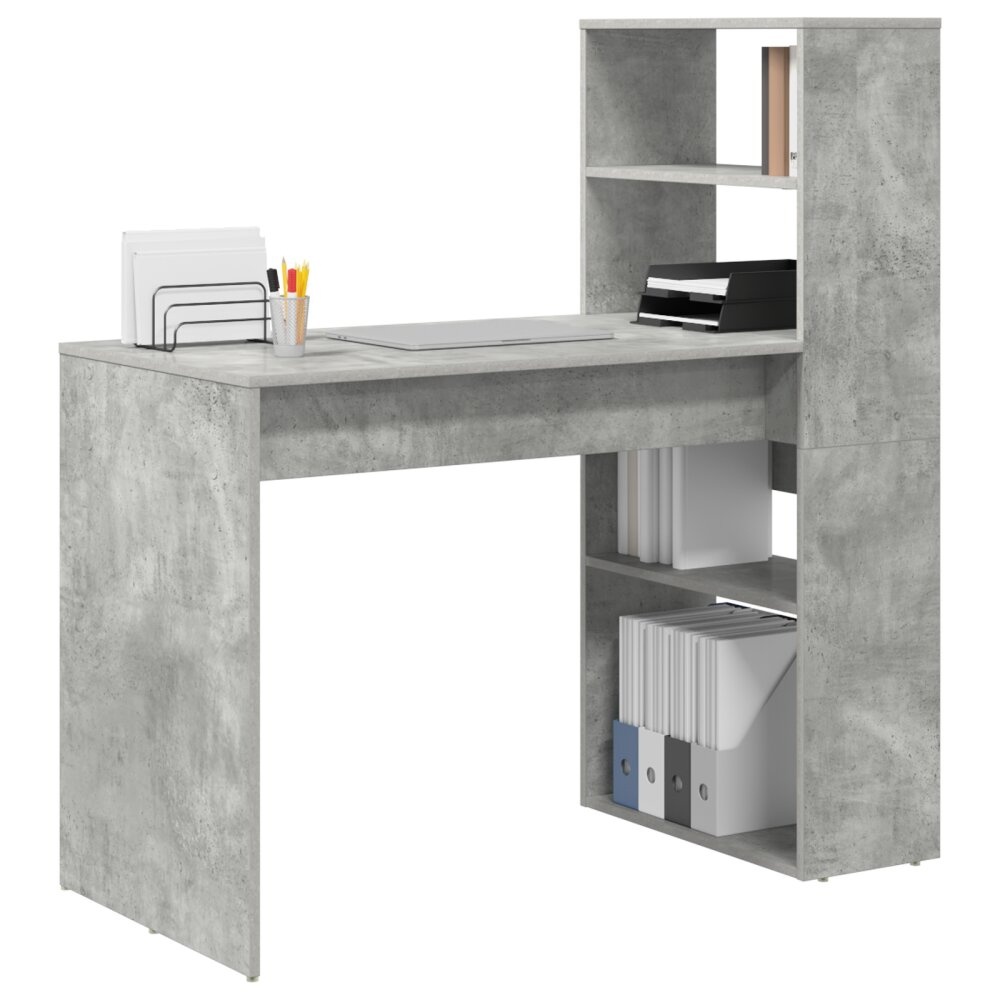 VidaXL Bureau met Opslag Beton Grijs 113x54x120 cm Bewerkt Hout