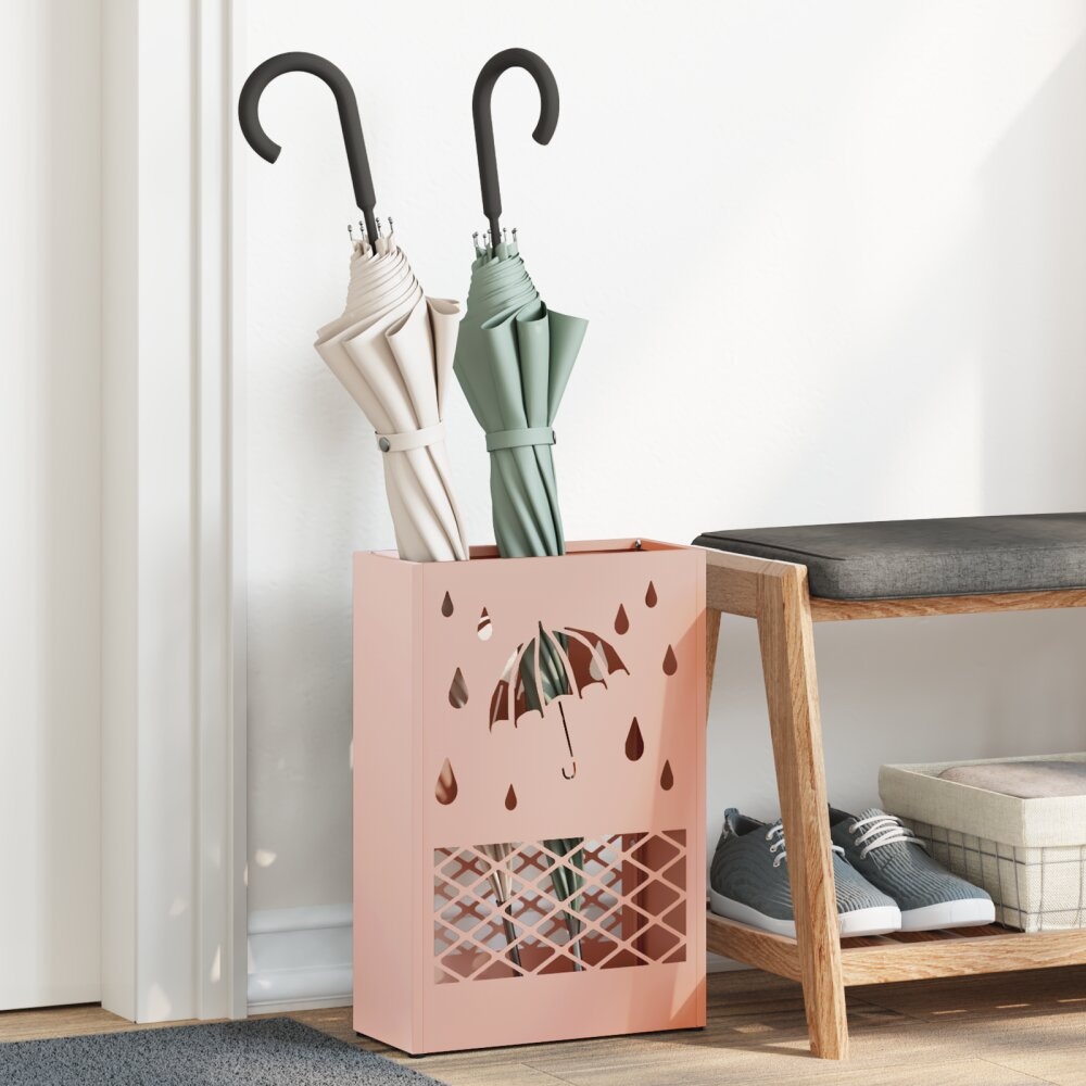 VidaXL Parapluhouder Roze Metaal Middel Decoratieve inzetstukken