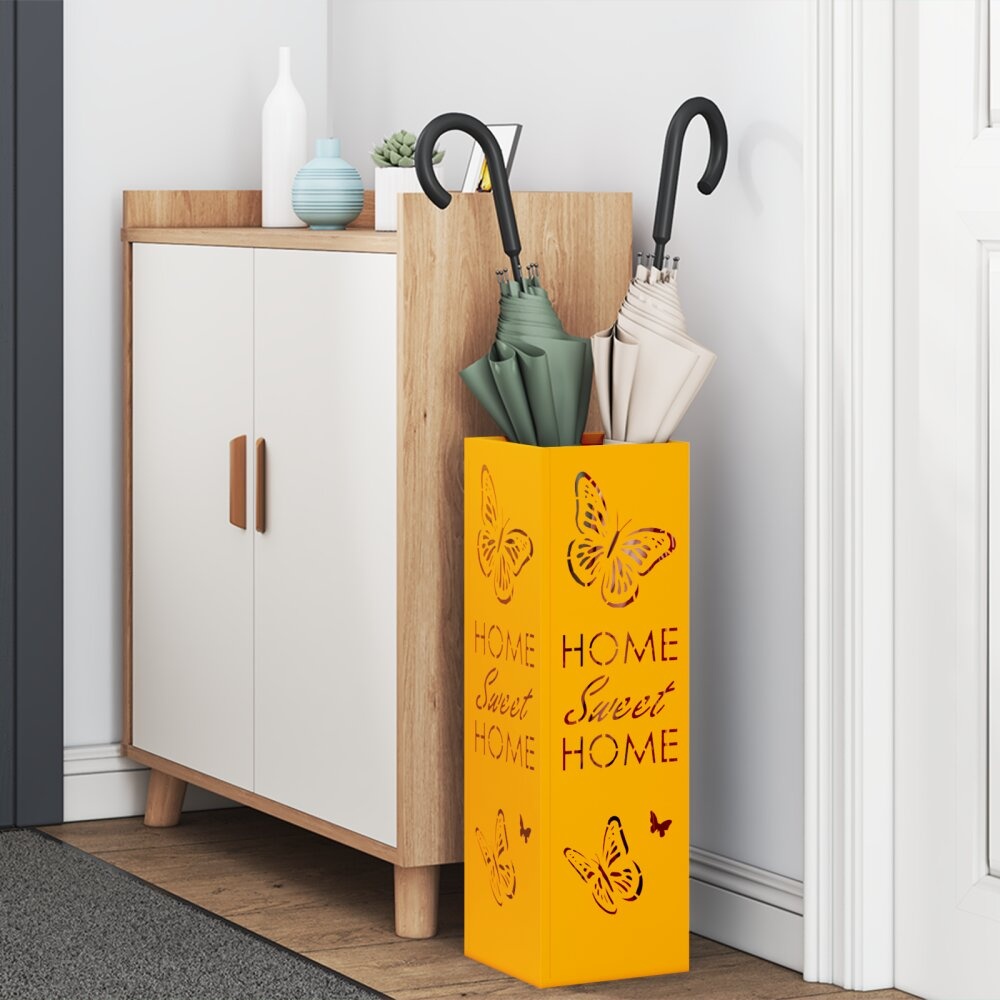 VidaXL Paraplubak Mosterdgeel Metaal Standaard Decoratieve inzetstukken