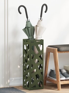 VidaXL Paraplubak Olijfgroen Metaal Standaard Decoratieve inzetstukken