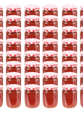 VidaXL Jampotten met wit met rode deksels 48 st 230 ml glas