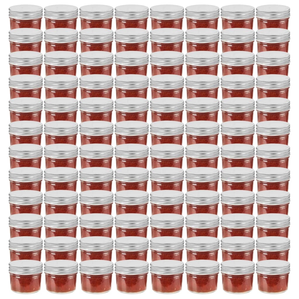 VidaXL Jampotten met zilverkleurige deksels 96 st 110 ml glas