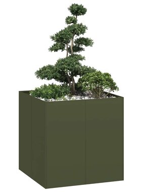 VidaXL Plantenbak 80x80x80 cm staal olijfgroen