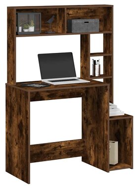VidaXL Bureau met schappen 100x45x140 cm bewerkt hout gerookt eiken