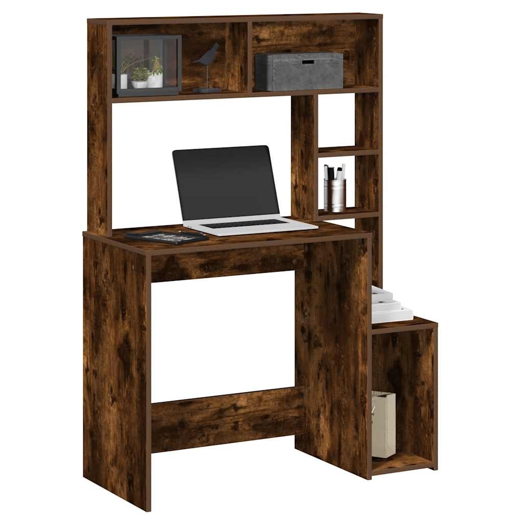 VidaXL Bureau met schappen 100x45x140 cm bewerkt hout gerookt eiken