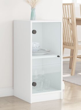 VidaXL Bijzetkast met glazen deuren 35x37x75,5 cm wit