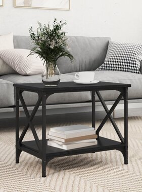 VidaXL Bijzettafel met plank met opslag Zwart eiken 55 x 38 x 45 cm Bewerkt hout