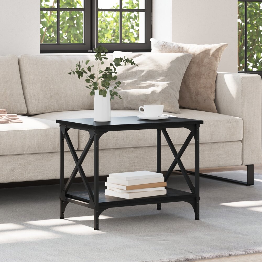 VidaXL Bijzettafel met plank met opslag Zwart eiken 55 x 38 x 45 cm Bewerkt hout