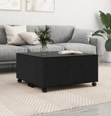 VidaXL Salontafel met wiel met opslag Zwart eiken 75 x 75 x 38 cm Bewerkt hout