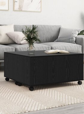 VidaXL Salontafel met wiel met opslag Zwart eiken 75 x 75 x 38 cm Bewerkt hout