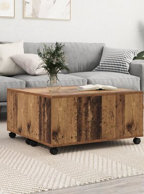 VidaXL Salontafel met wiel met opslag Oude hout 75 x 75 x 38 cm Bewerkt hout