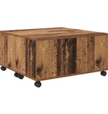 VidaXL Salontafel met wiel met opslag Oude hout 75 x 75 x 38 cm Bewerkt hout