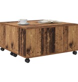 VidaXL Salontafel met wiel met opslag Oude hout 75 x 75 x 38 cm Bewerkt hout