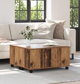 VidaXL Salontafel met wiel met opslag Oude hout 75 x 75 x 38 cm Bewerkt hout