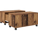VidaXL Salontafel met wiel met opslag Oude hout 75 x 75 x 38 cm Bewerkt hout