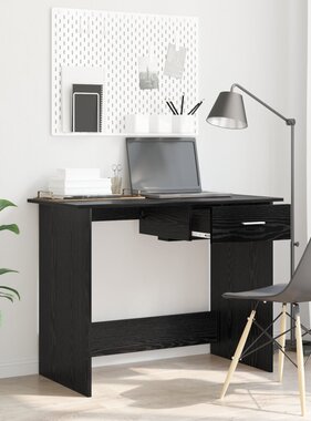 VidaXL Bureau met lade Zwart eiken 100 x 50 x 76 cm Bewerkt hout