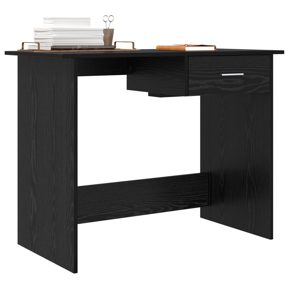 VidaXL Bureau met lade Zwart eiken 100 x 50 x 76 cm Bewerkt hout